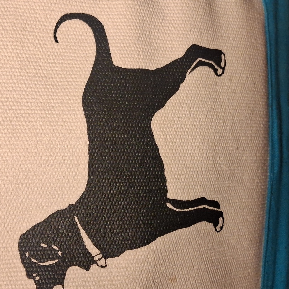 Black Dog Canvas Tote Bag with Blue Accents - Picture 2 of 8